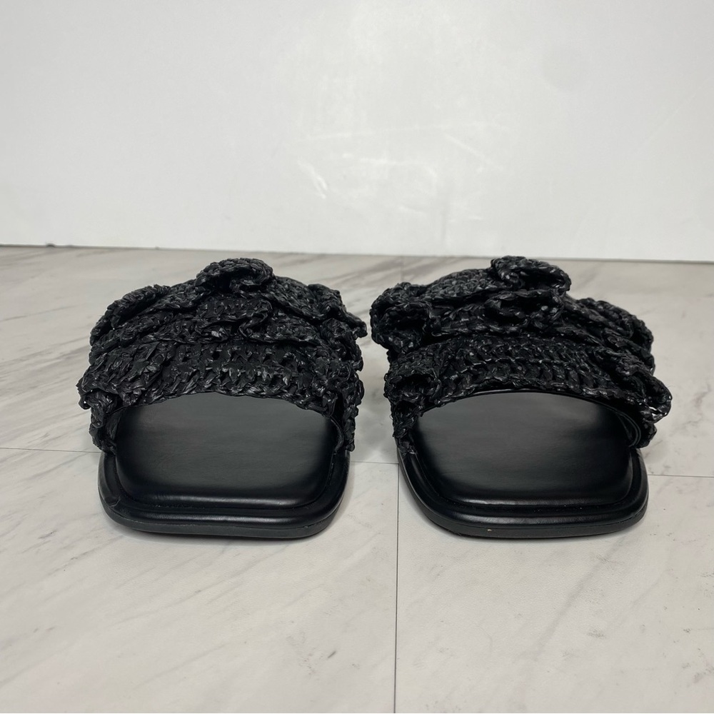 Farm Rio Black Ruffle Square Toe Slide Sandal 9 - Picture 2 of 13